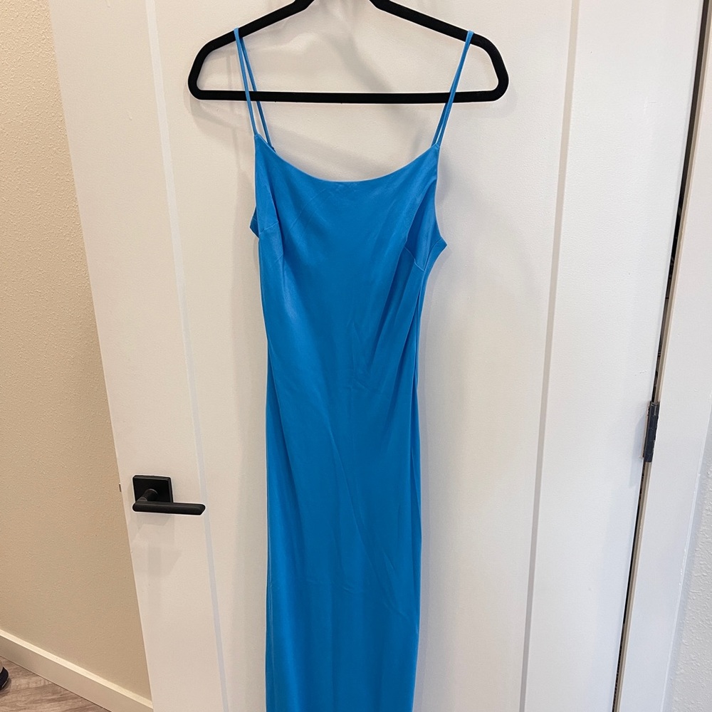 GLASSONS Blue Satin Maxi Dress, Low Back
